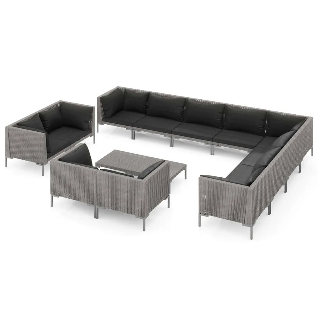 13 Piece Garden Lounge Set with Cushions Poly Rattan Dark Grey 3099905