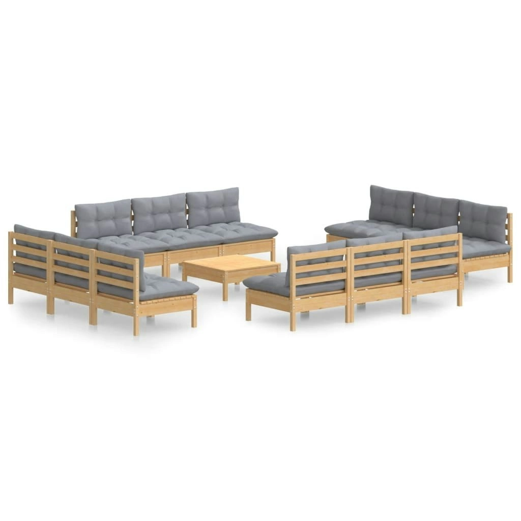 13 Piece Garden Lounge Set with Grey Cushions Pinewood 3096051