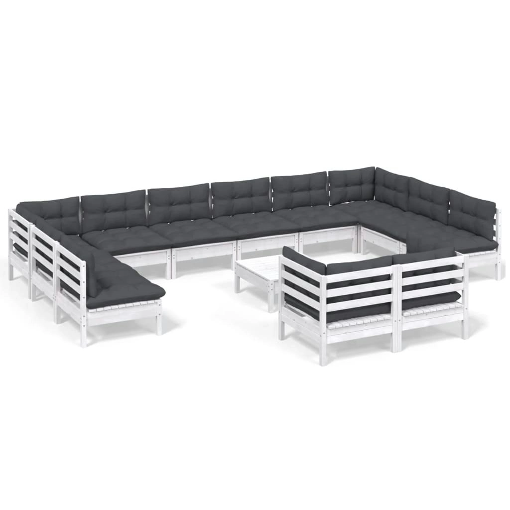 13 Piece Garden Lounge Set with Cushions White Pinewood 3097278