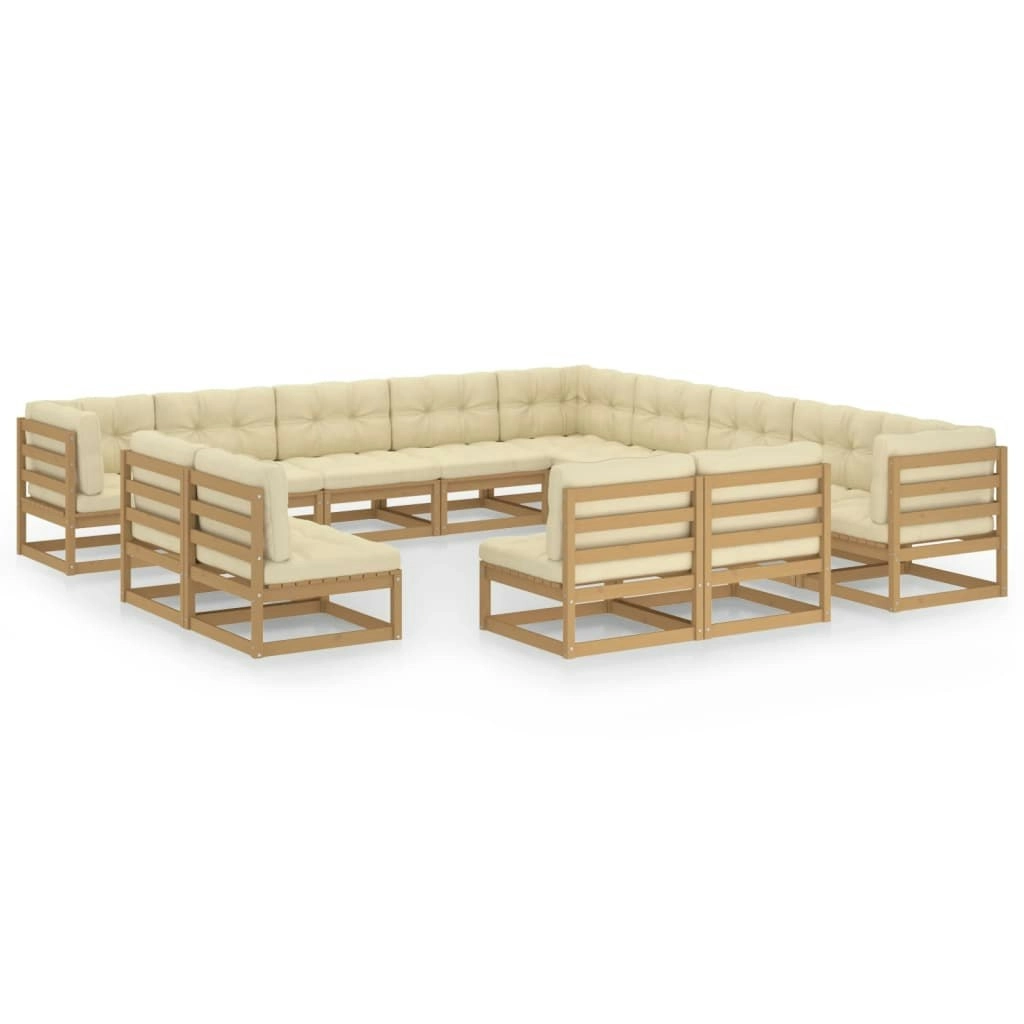 13 Piece Garden Lounge Set&Cushions Honey Brown Solid Pinewood 3076957