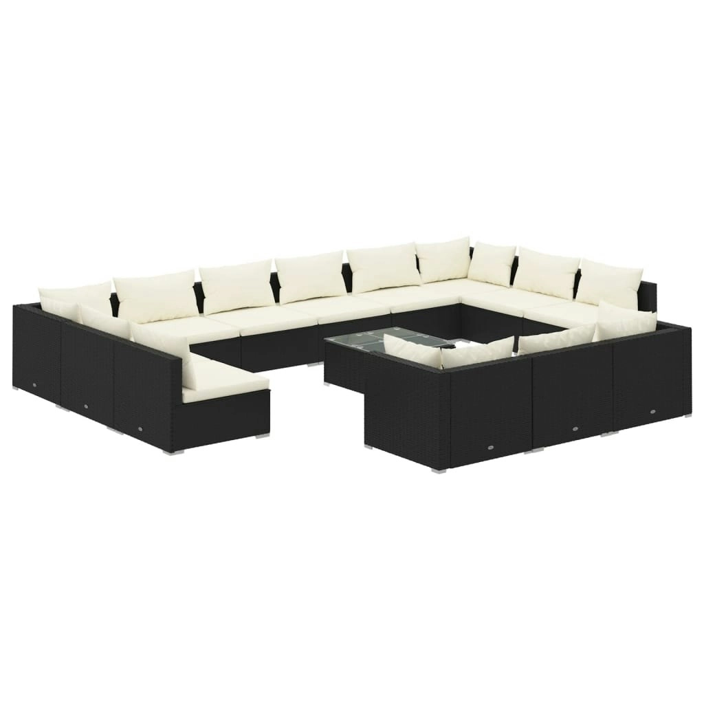 14 Piece Garden Lounge Set with Cushions Black Poly Rattan 3102111