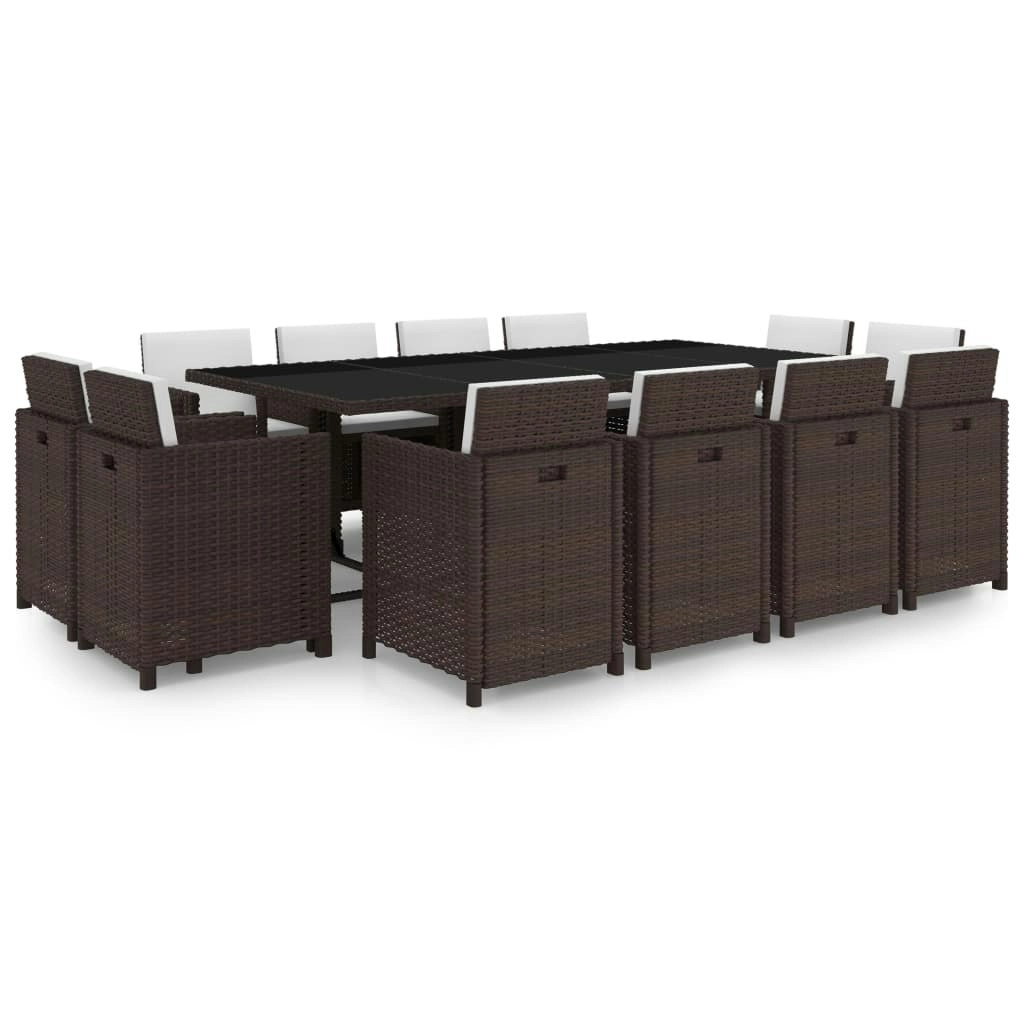 13 Piece Outdoor Dining Set with Cushions Poly Rattan Brown 42552