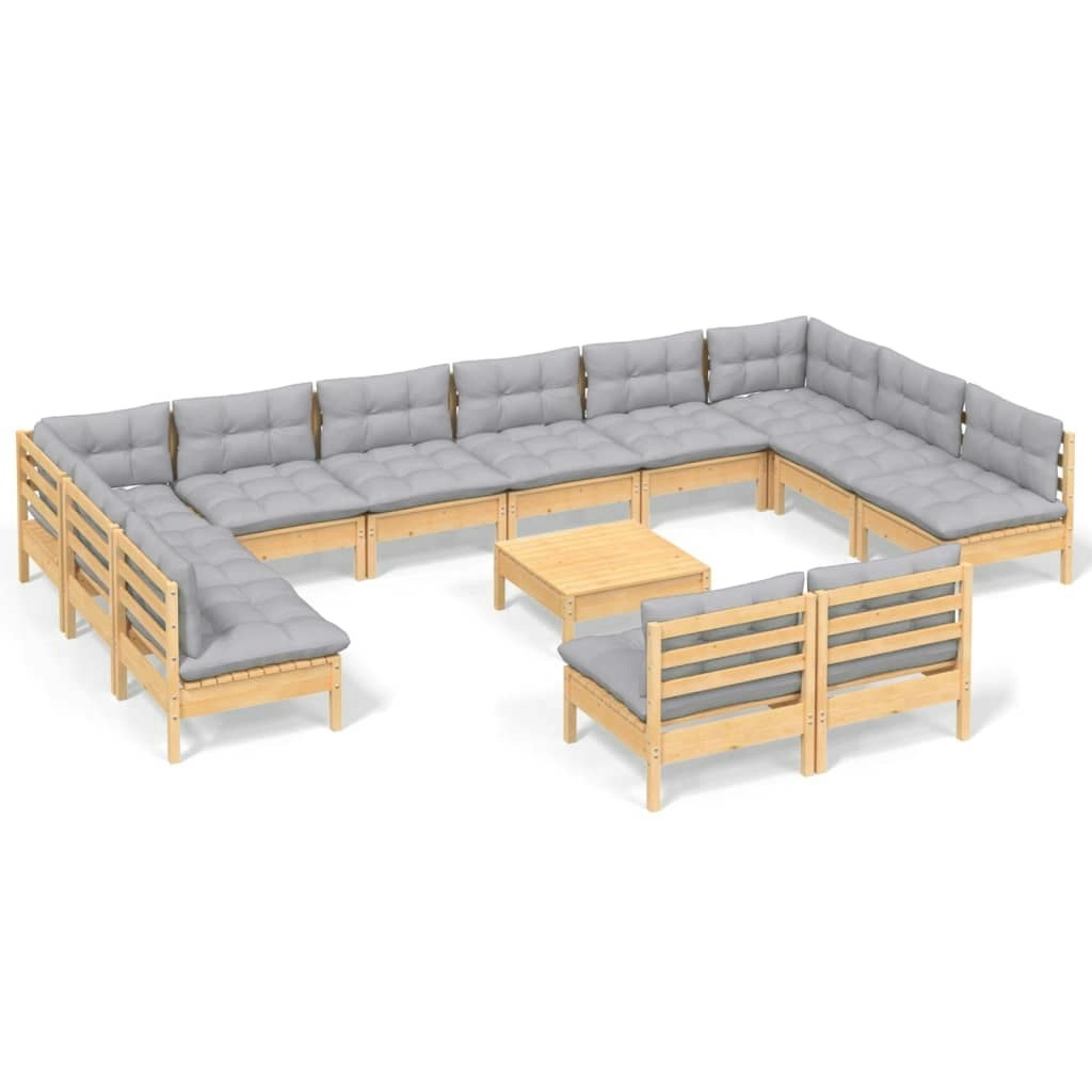 13 Piece Garden Lounge Set with Grey Cushions Solid Pinewood 3097228