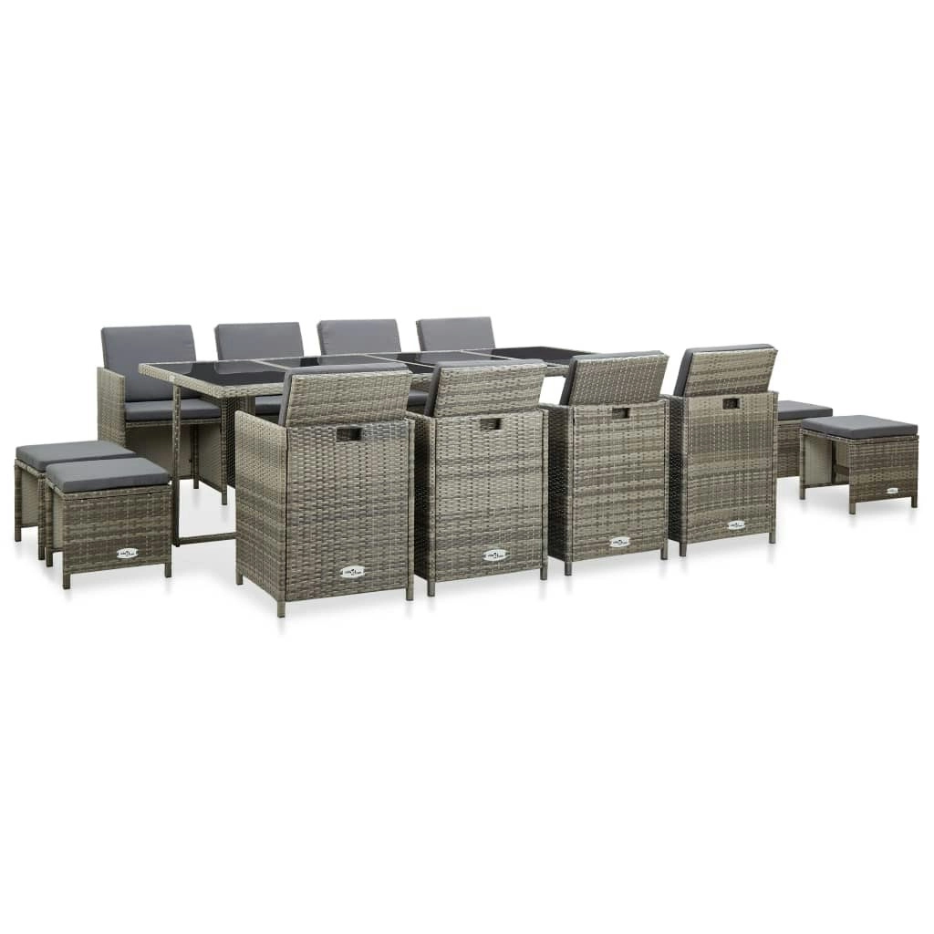 13 Piece Outdoor Dining Set with Cushions Poly Rattan Grey 46538