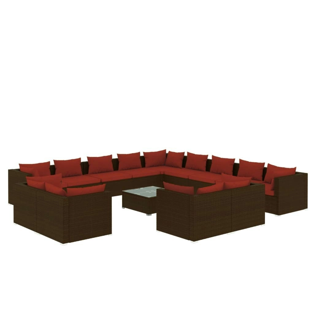 14 Piece Garden Lounge Set with Cushions Brown Poly Rattan 3102915