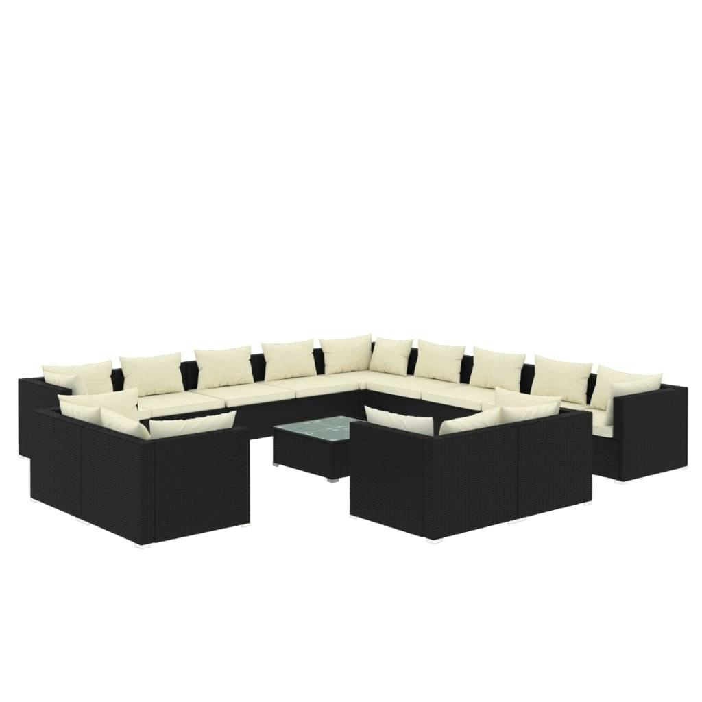 14 Piece Garden Lounge Set with Cushions Black Poly Rattan 3102911