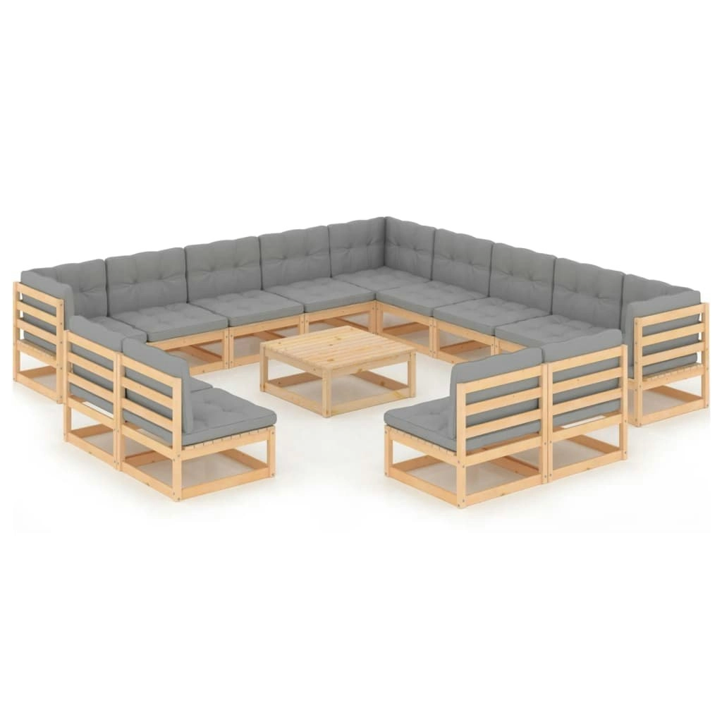 14 Piece Garden Lounge Set with Cushions Solid Pinewood 3076959