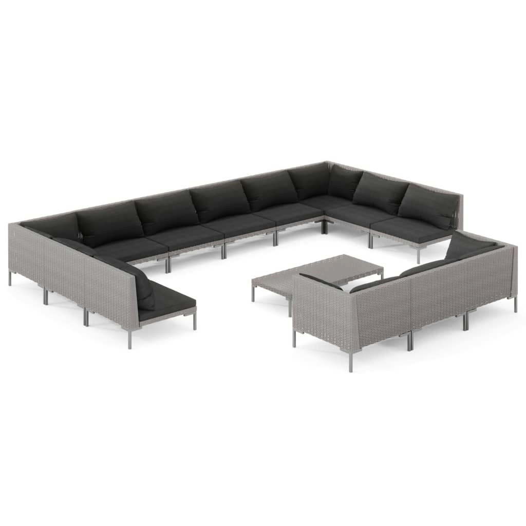 14 Piece Garden Lounge Set with Cushions Poly Rattan Dark Grey 3099949