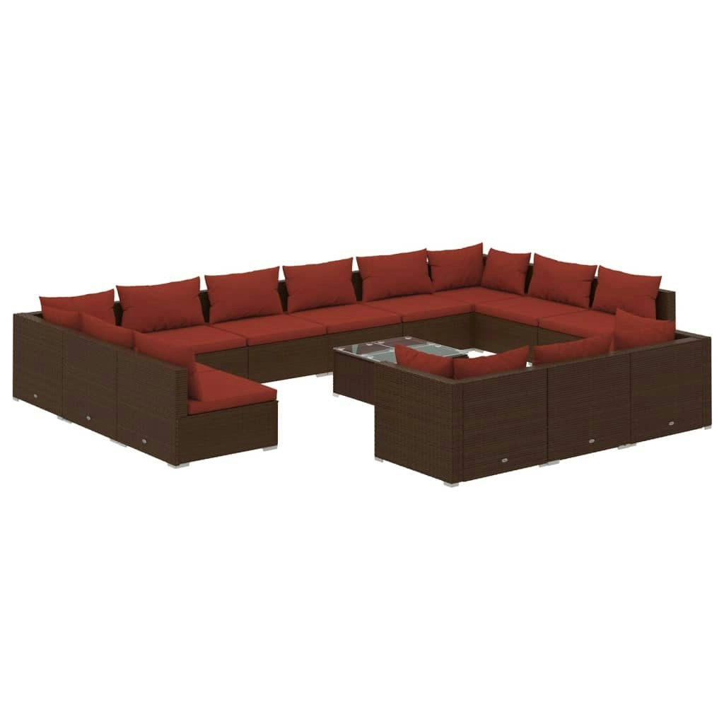 14 Piece Garden Lounge Set with Cushions Brown Poly Rattan 3102115