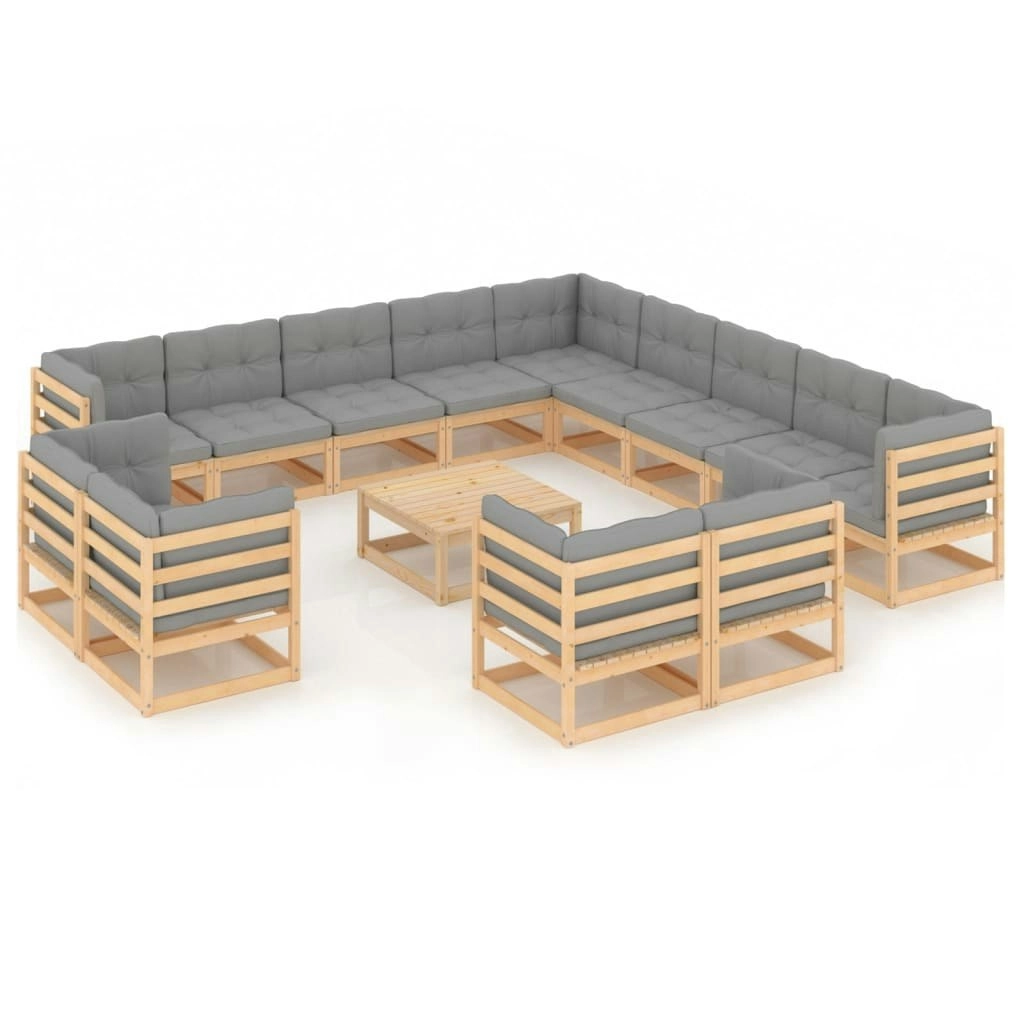 14 Piece Garden Lounge Set with Cushions Solid Pinewood 3077019