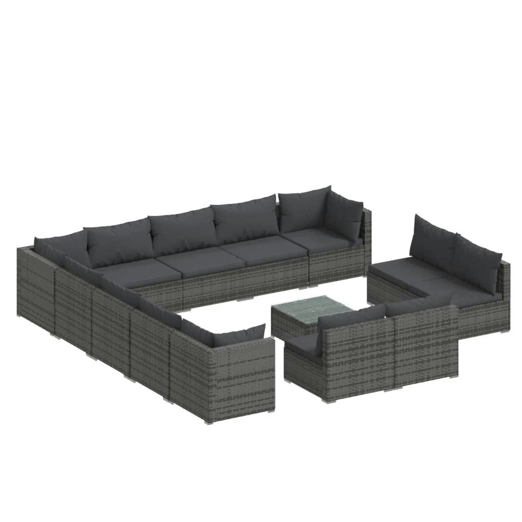 14 Piece Garden Lounge Set with Cushions Grey Poly Rattan 3102869