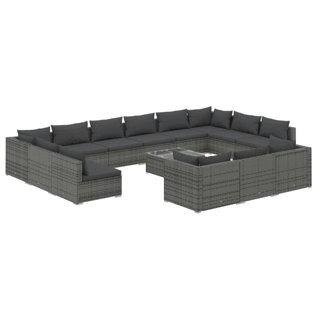 14 Piece Garden Lounge Set with Cushions Grey Poly Rattan 3102117