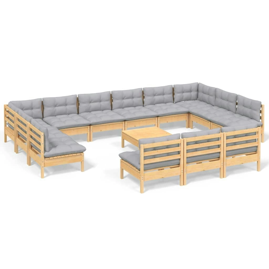 14 Piece Garden Lounge Set with Grey Cushions Solid Pinewood 3097240