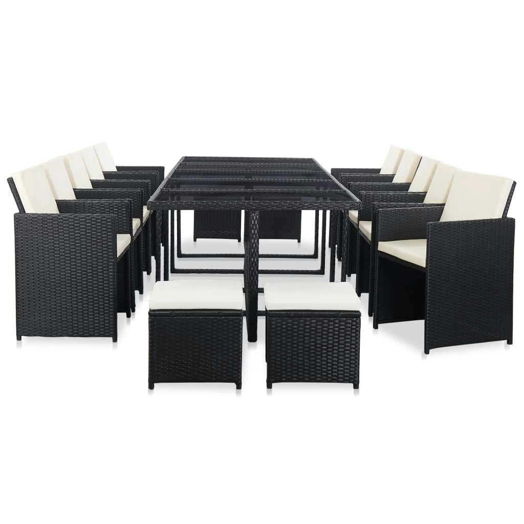 15 Piece Outdoor Dining Set with Cushions Poly Rattan Black 46420