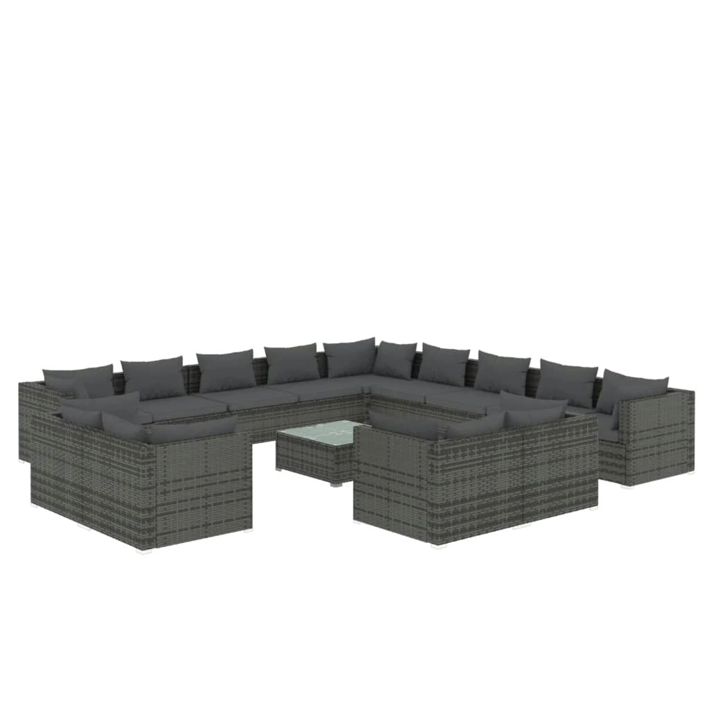 14 Piece Garden Lounge Set with Cushions Grey Poly Rattan 3102917