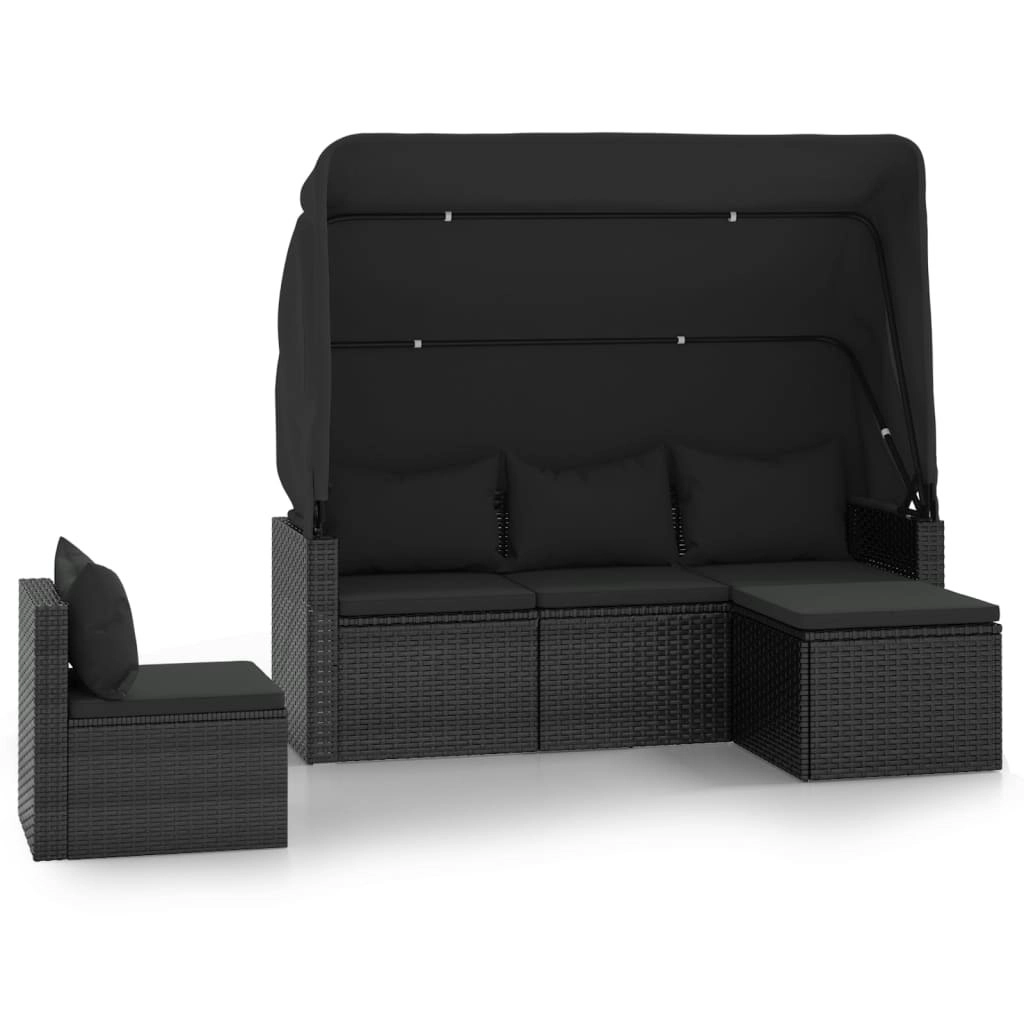 4 Piece Garden Sofa Set with Cushions Black Poly Rattan 3186648