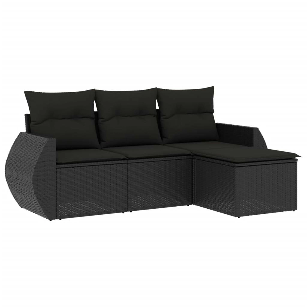 4 Piece Garden Sofa Set with Cushions Black Poly Rattan 3253602