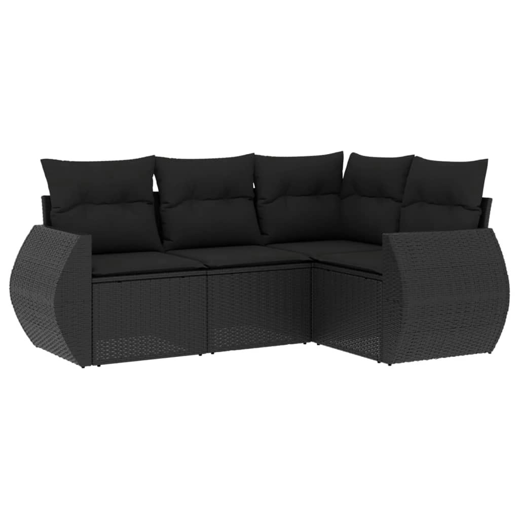 4 Piece Garden Sofa Set with Cushions Black Poly Rattan 3253642