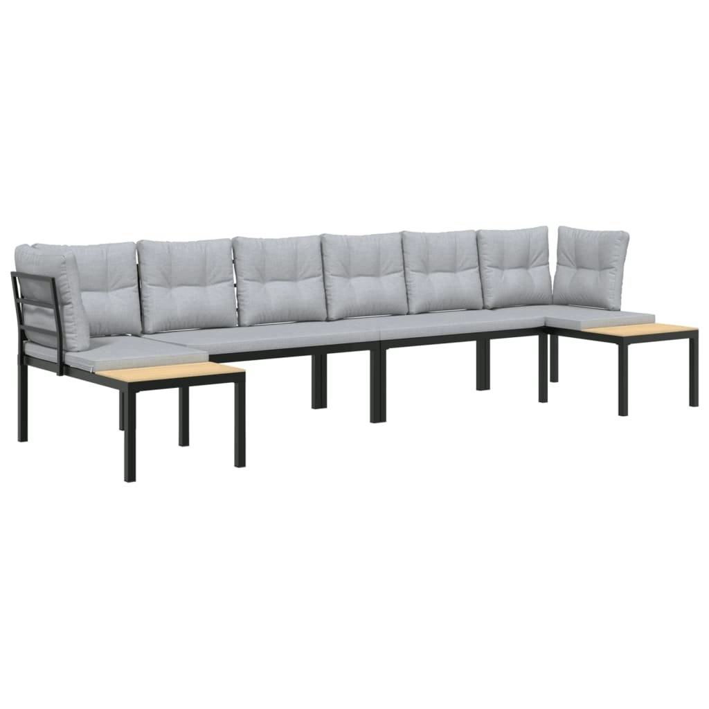 4 Piece Garden Sofa Set with Cushions Black Powder-coated Steel 3283670