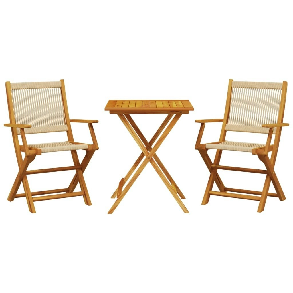 3 Piece Bistro Set Beige Polypropylene and Solid Wood 3281807