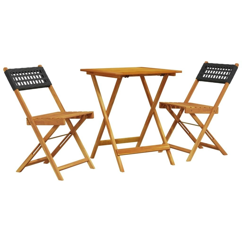 3 Piece Bistro Set Black Poly Rattan and Solid Wood 3281754