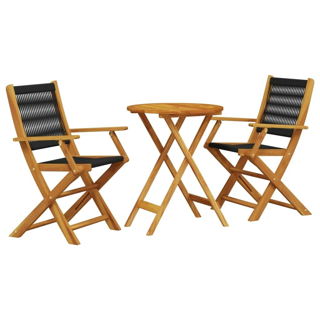 3 Piece Bistro Set Black Polypropylene and Solid Wood 3281793