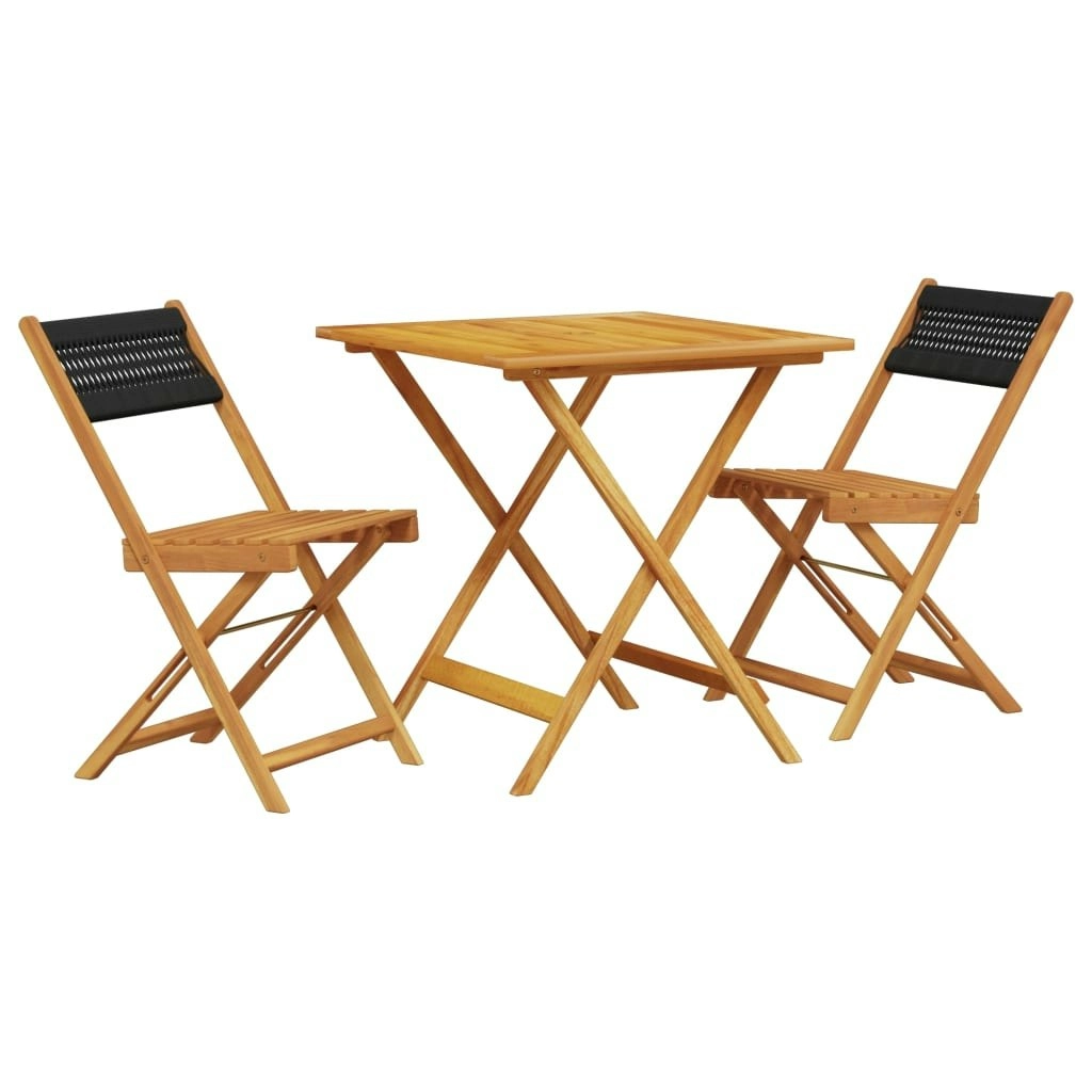 3 Piece Bistro Set Black Polypropylene and Solid Wood 3281865