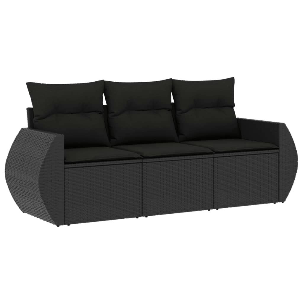 3 Piece Garden Sofa Set with Cushions Black Poly Rattan 3221054