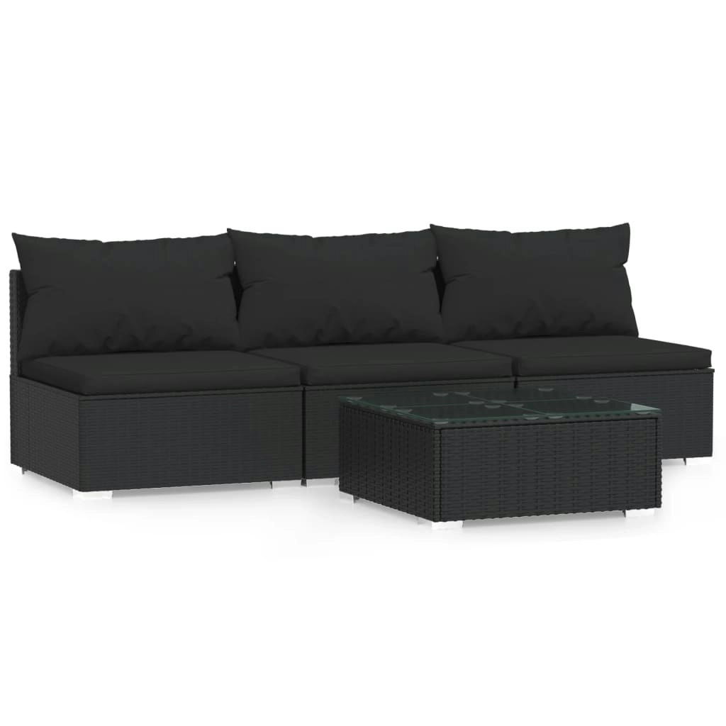 4 Piece Garden Lounge Set with Cushions Black Poly Rattan 317529