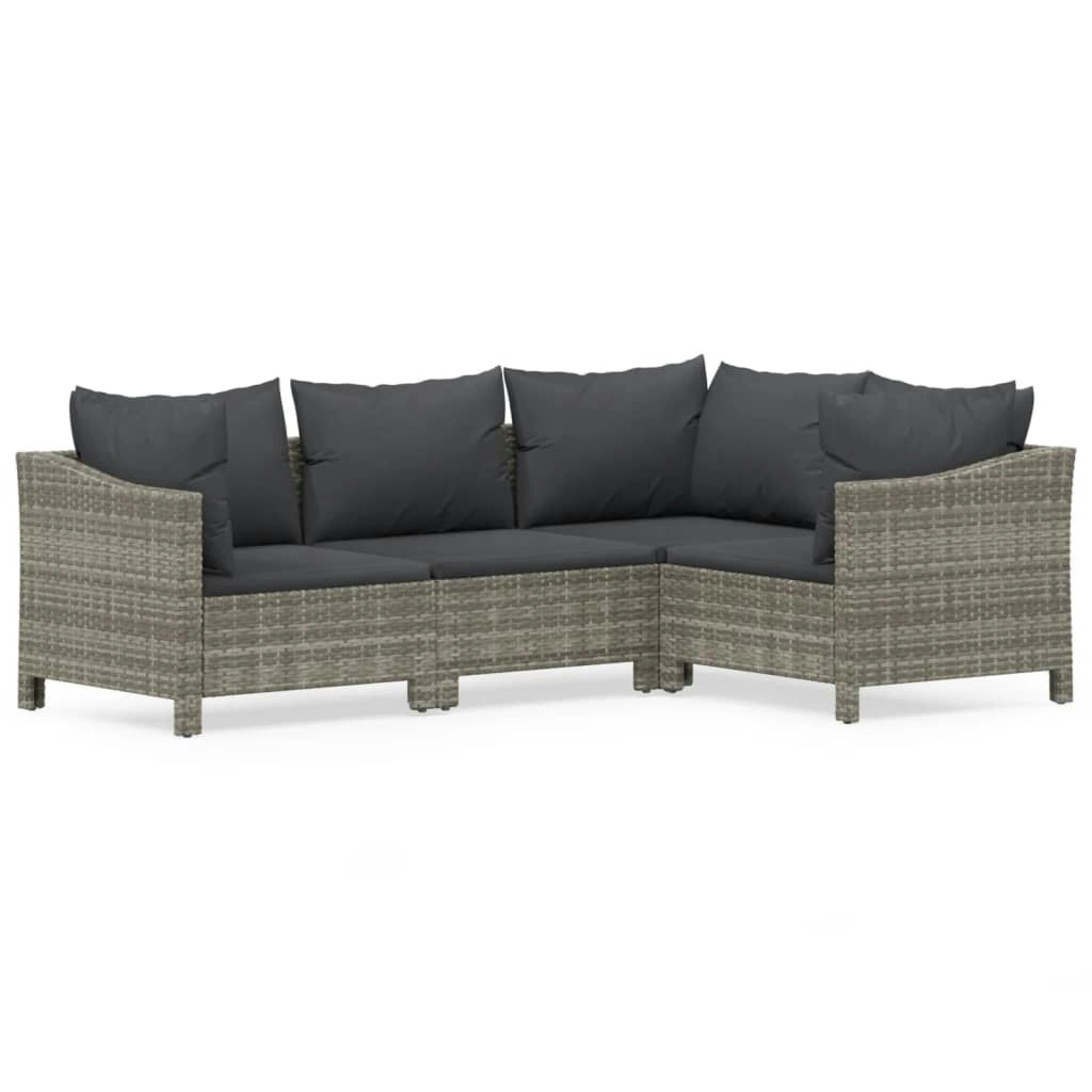 4 Piece Garden Lounge Set with Cushions Grey Poly Rattan 3187272