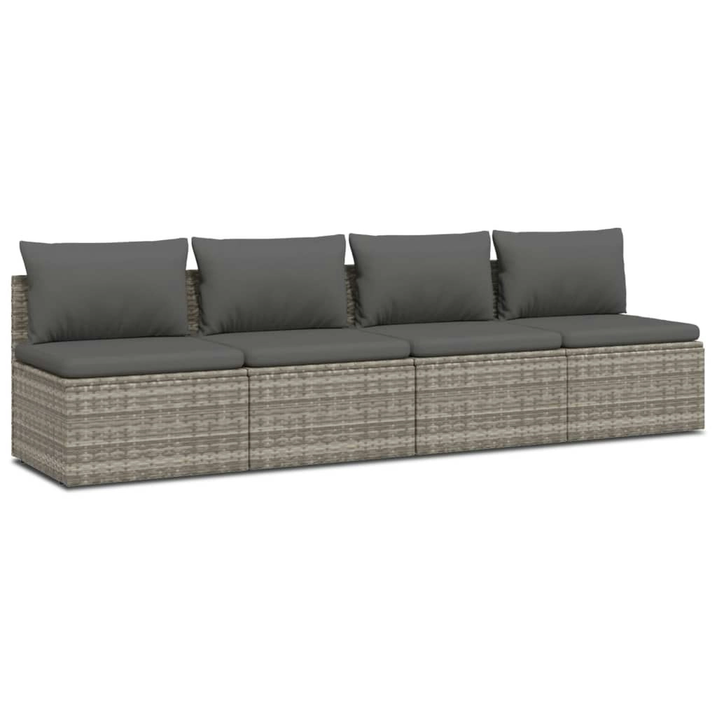 4 Piece Garden Lounge Set with Cushions Grey Poly Rattan 3157369