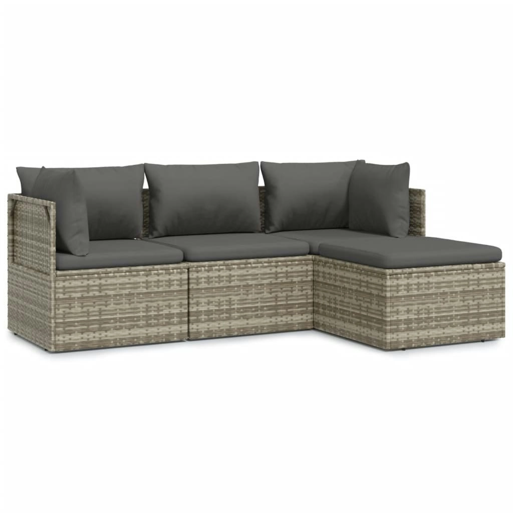 4 Piece Garden Lounge Set with Cushions Grey Poly Rattan 3157317