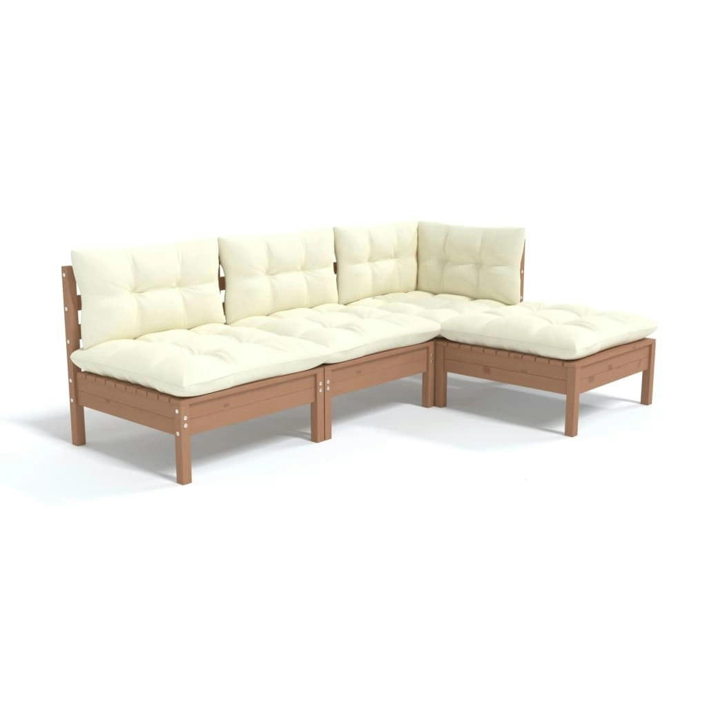 4 Piece Garden Lounge Set with Cushions Honey Brown Pinewood 3096301