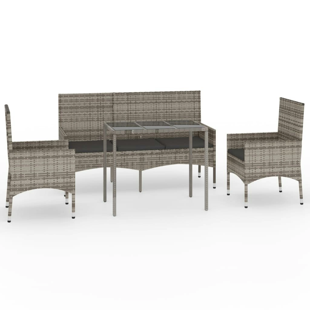 4 Piece Garden Lounge Set with Cushions Grey Poly Rattan 319505