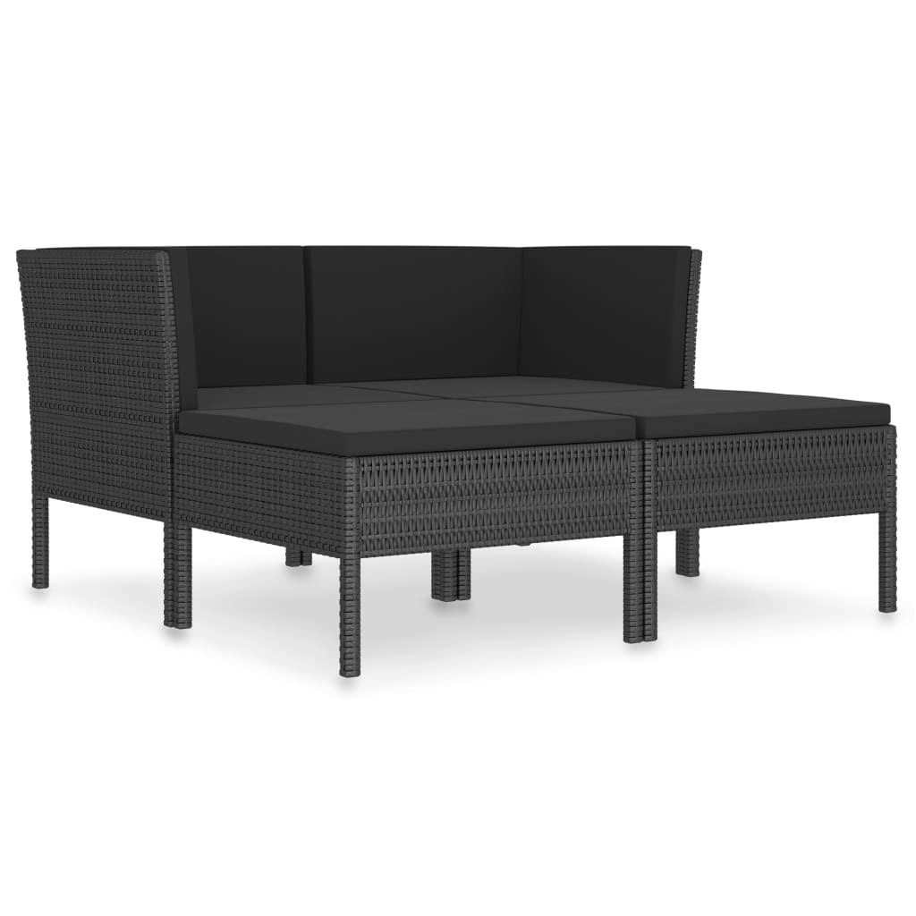 4 Piece Garden Lounge Set with Cushions Poly Rattan Black 3056967