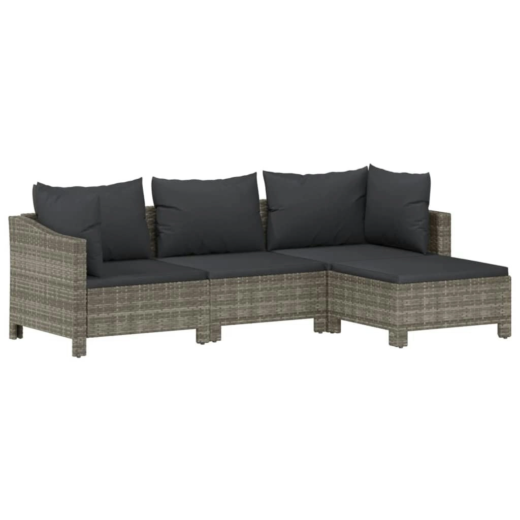 4 Piece Garden Lounge Set with Cushions Grey Poly Rattan 362687