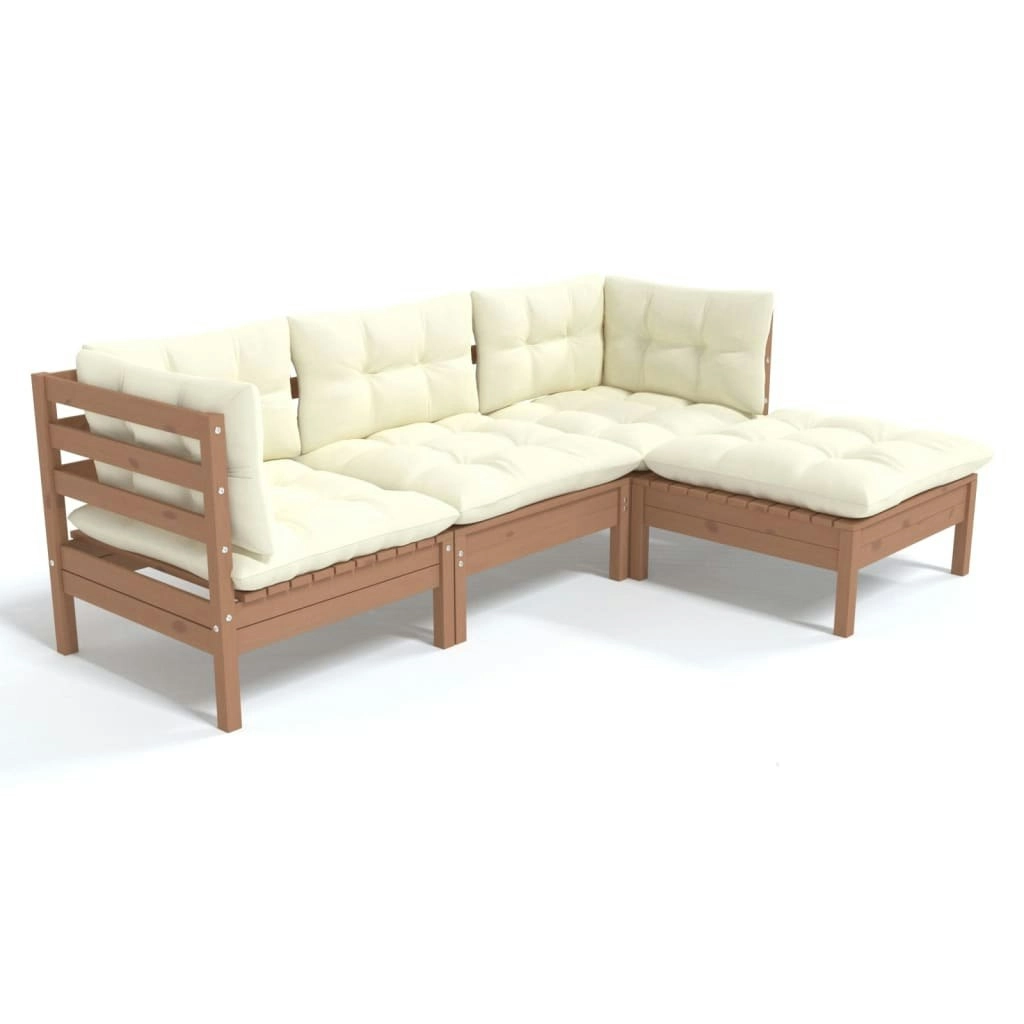 4 Piece Garden Lounge Set with Cushions Honey Brown Pinewood 3096349