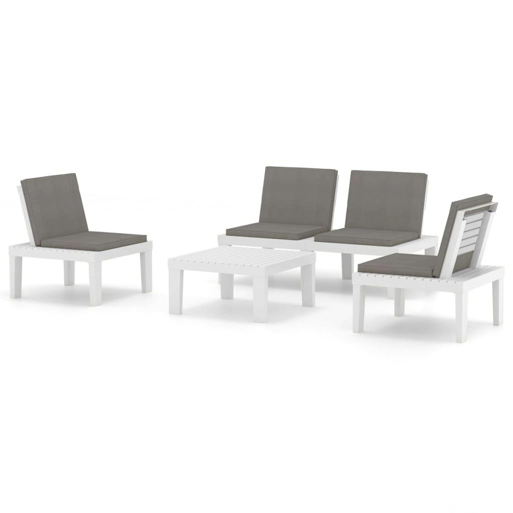 4 Piece Garden Lounge Set with Cushions Plastic White 3059829