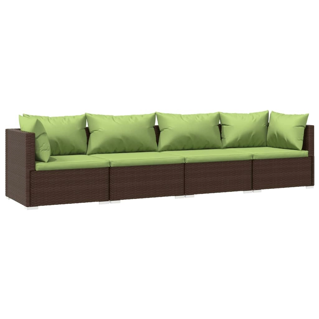 4 Piece Garden Lounge Set with Cushions Poly Rattan Brown 3101428