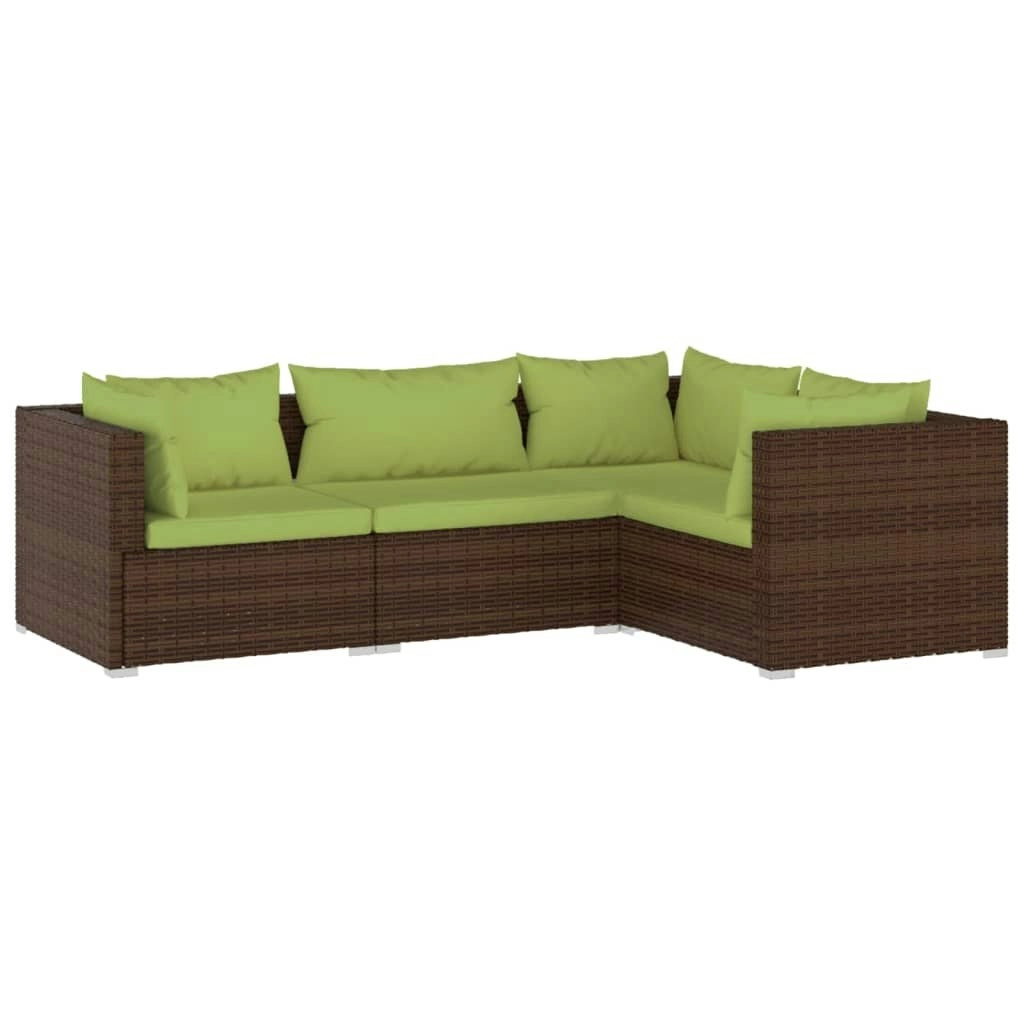 4 Piece Garden Lounge Set with Cushions Poly Rattan Brown 3101676