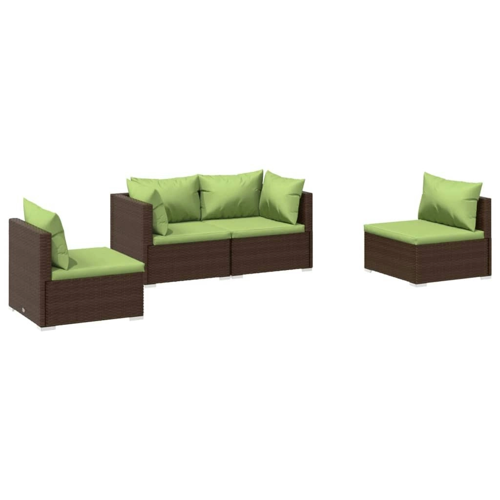 4 Piece Garden Lounge Set with Cushions Poly Rattan Brown 3102172