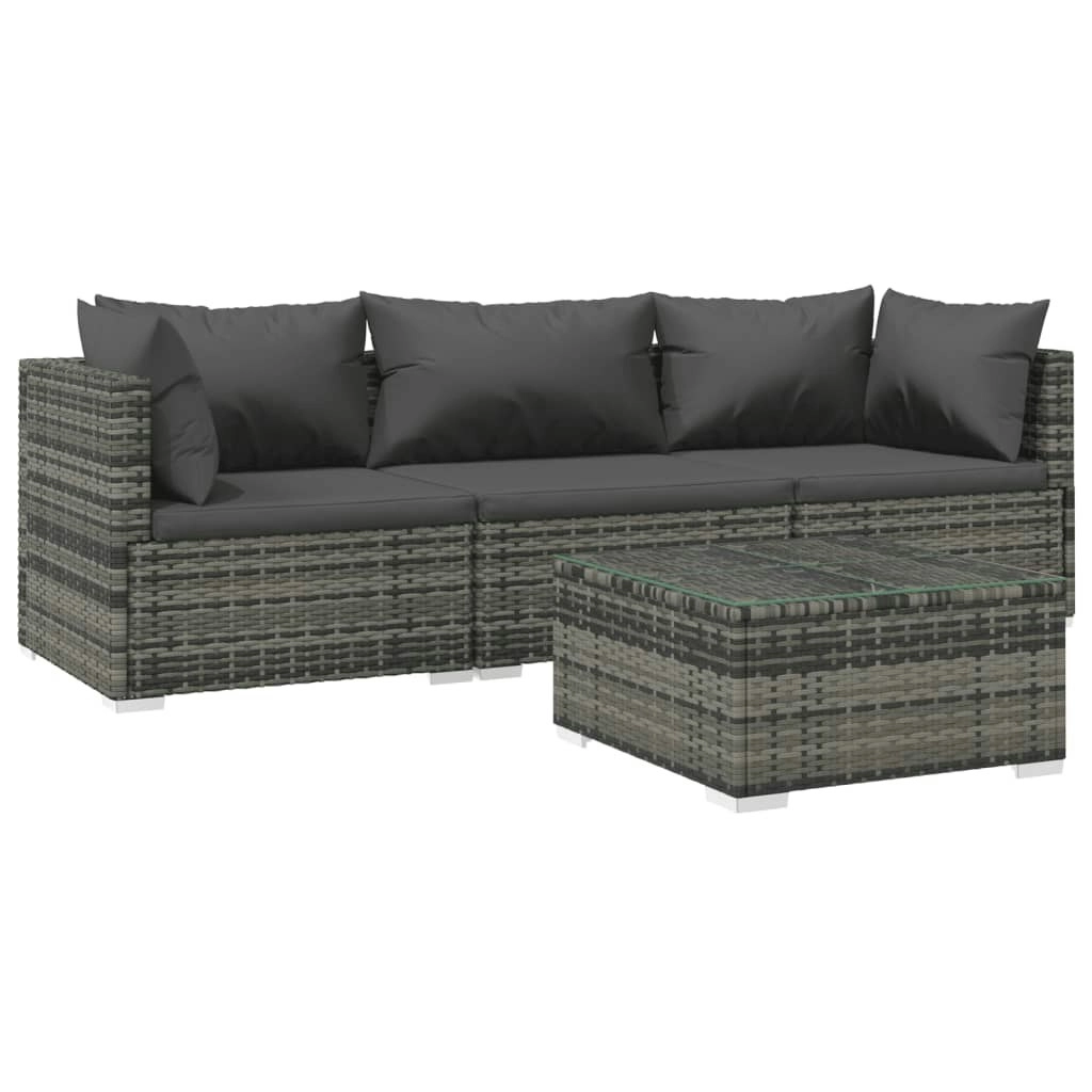 4 Piece Garden Lounge Set with Cushions Poly Rattan Grey 3101421