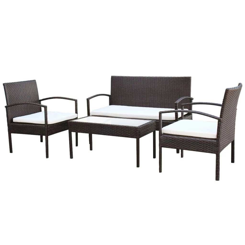 4 Piece Garden Lounge Set with Cushions Poly Rattan Brown 42672