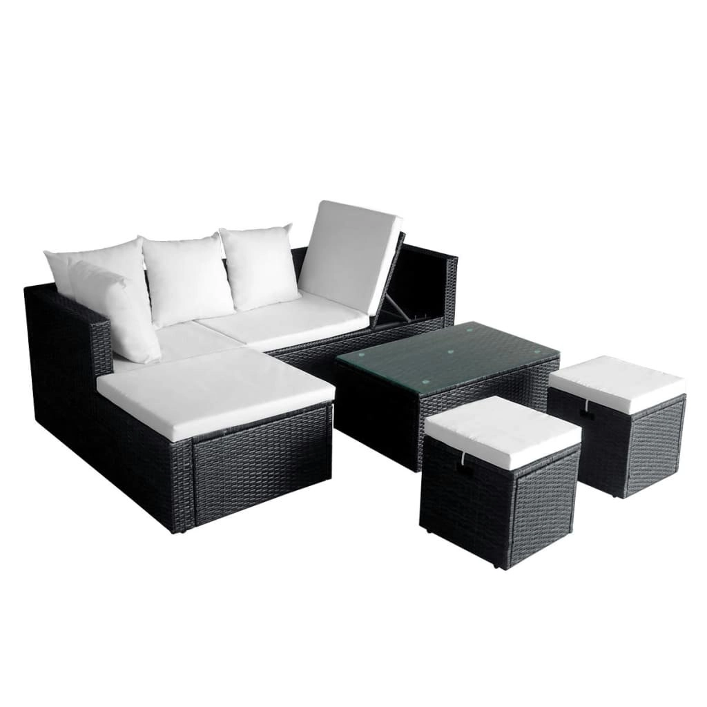 4 Piece Garden Lounge Set with Cushions Poly Rattan Black 42586