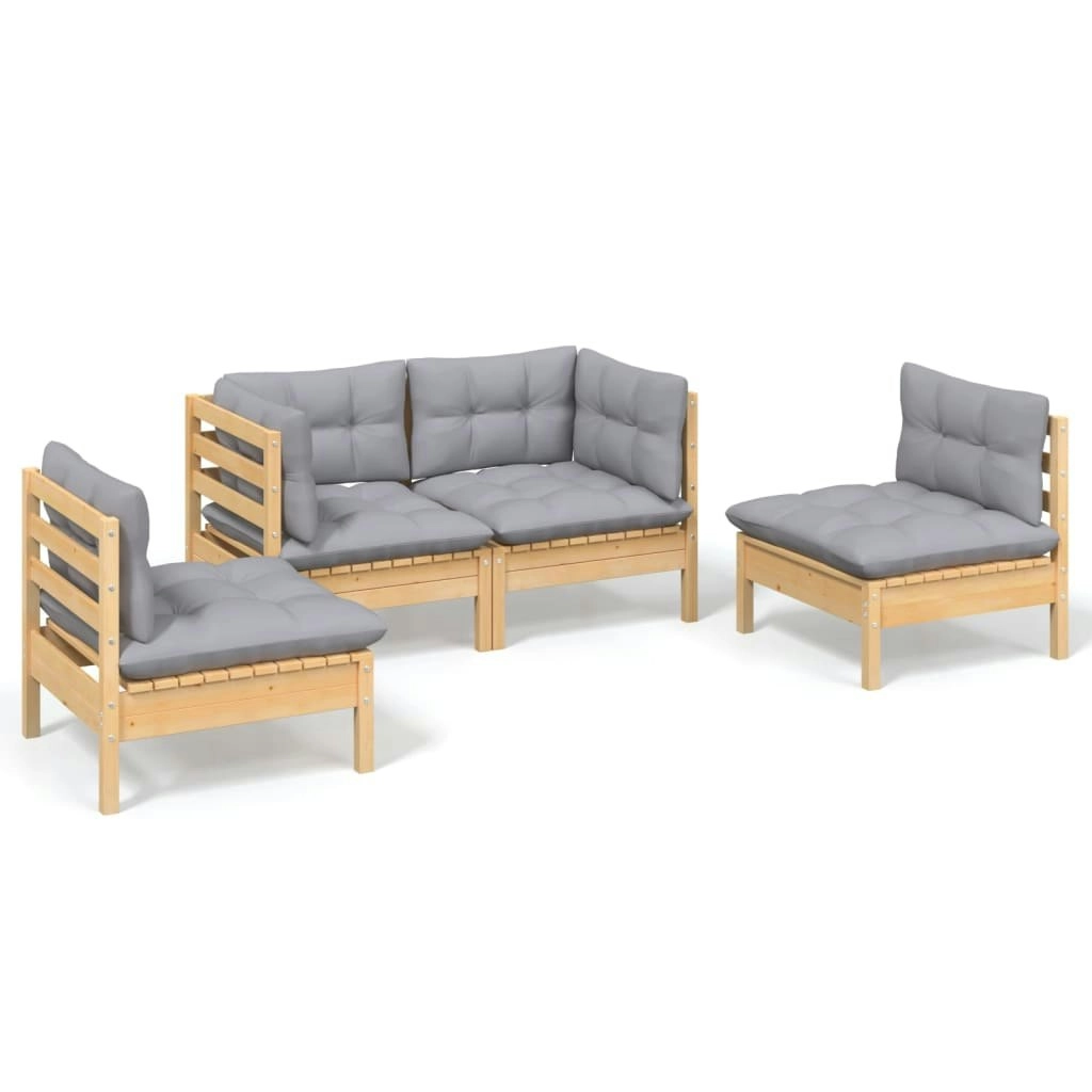 4 Piece Garden Lounge Set with Grey Cushions Solid Pinewood 3096171