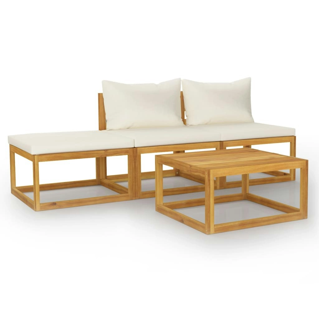 4 Piece Garden Lounge Set with Cushion Cream Solid Acacia Wood 3057658