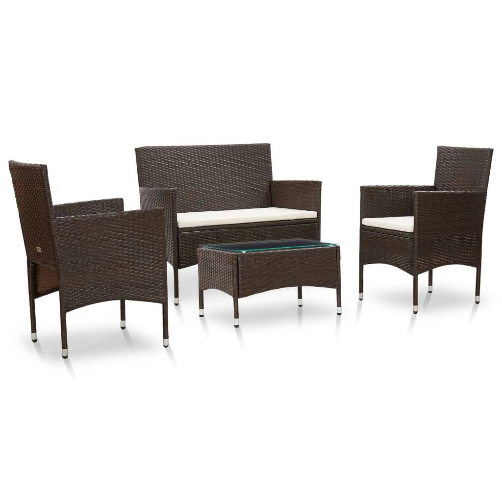 4 Piece Garden Lounge Set with Cushions Poly Rattan Brown 45811