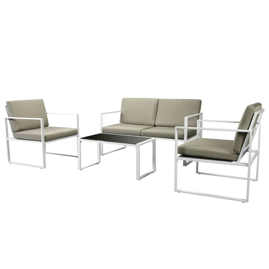 4 Piece Garden Lounge Set with Cushions Steel White 42863