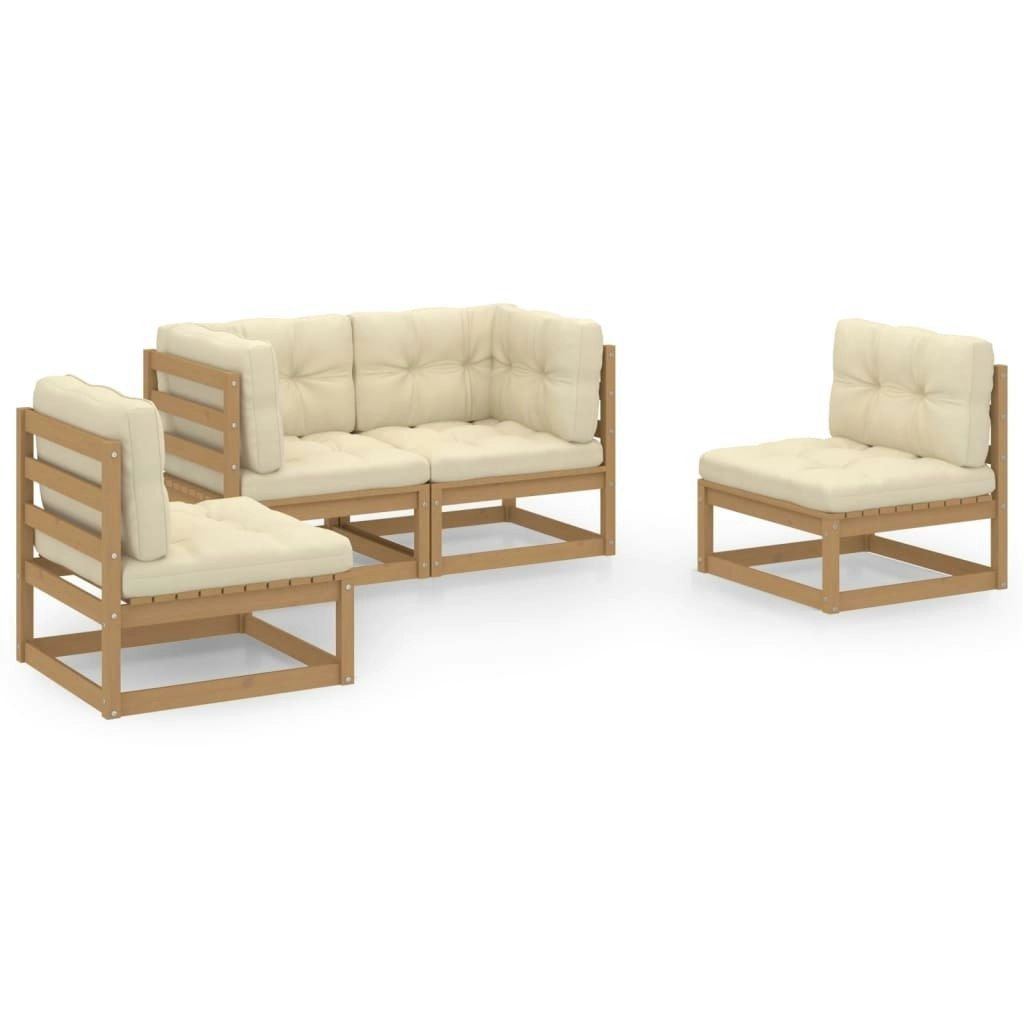 4 Piece Garden Lounge Set with Cushions Solid Pinewood 3076432