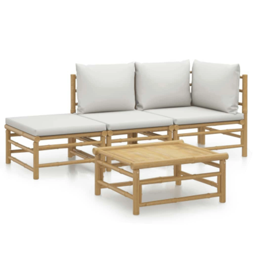 4 Piece Garden Lounge Set with Light Grey Cushions Bamboo 3155080